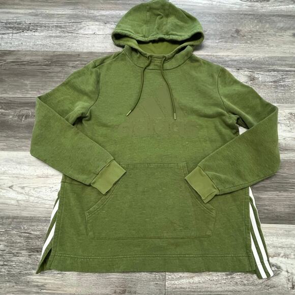 Adidas Green White Womens M Cutout Sides 3 Striped Fleece Oversized Hoodie 2019 - Picture 1 of 12